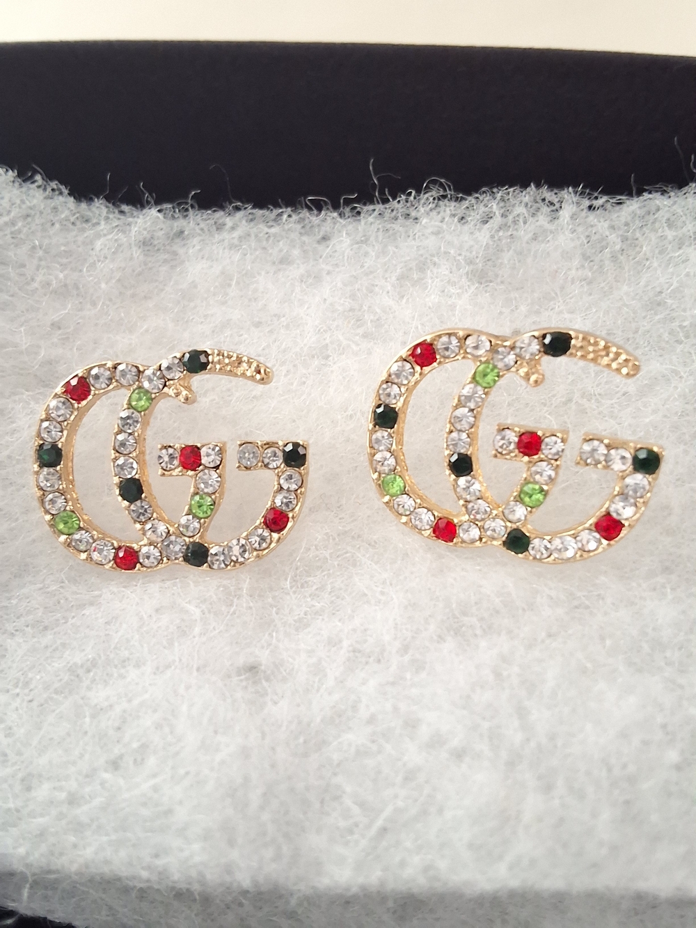 Gold-Tone Double G Crystal Stud Earrings - Red, Green, Black, Clear